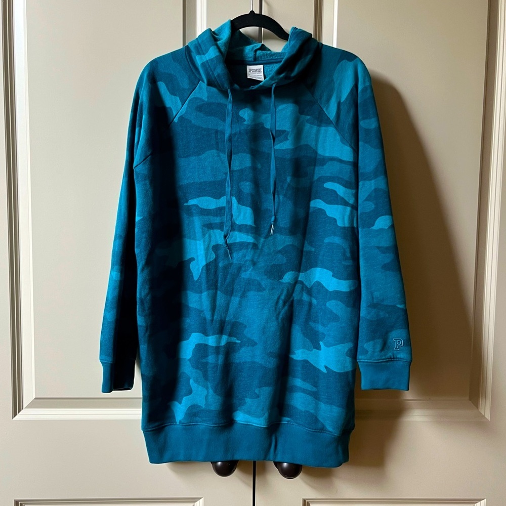 NWOT Victoria’s Secret Pink Blue Camo Sweatshirt Hoodie Tunic Dress